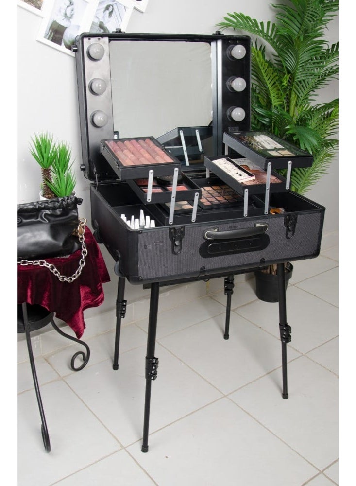 Makeup Train Case with Lighted Mirror Large Make up Cosmetic Organizer Box - Image 1